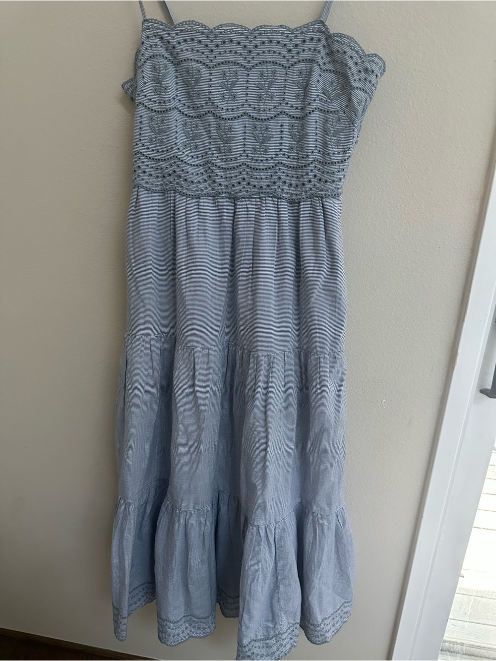American Eagle Light Blue Crochet-Top Maxi Dress, Size XS, 100% Cotton.
